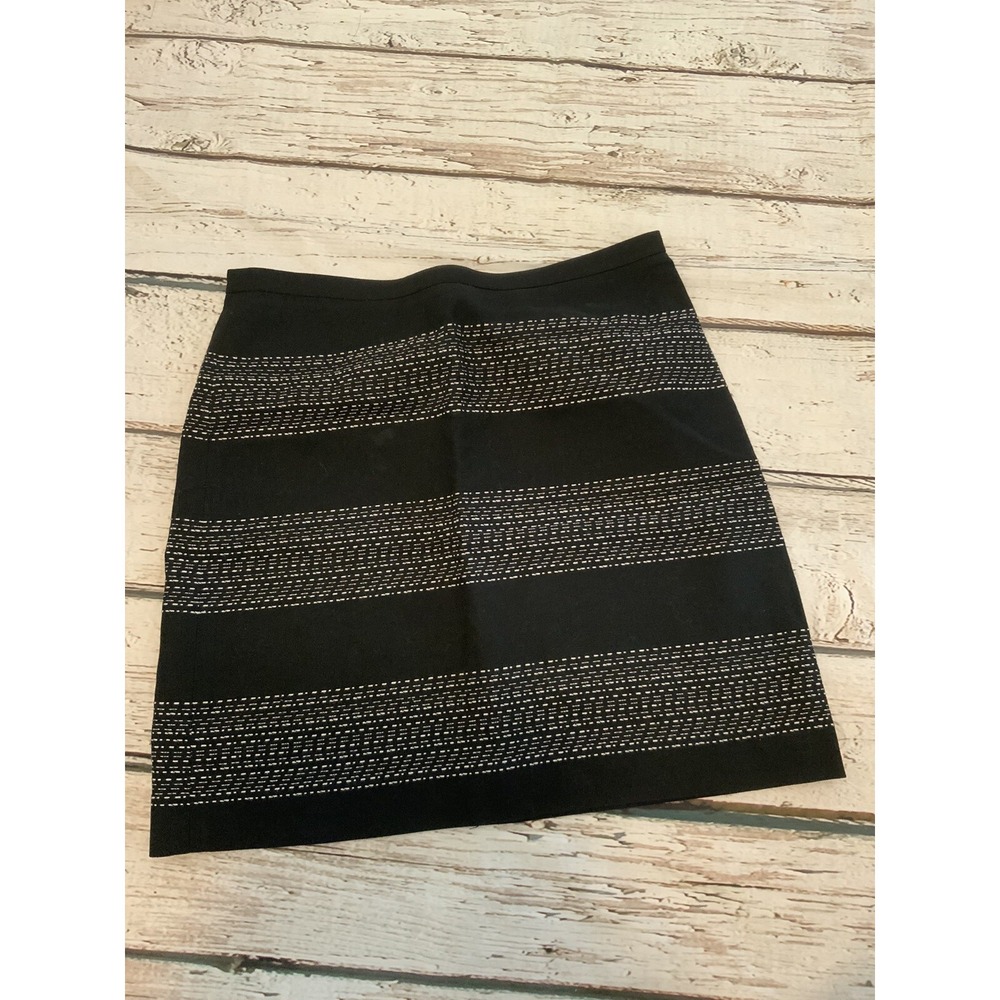 Ann Taylor LOFT Women Straight & Pencil Skirt Striped Stitched Black White SZ 4P